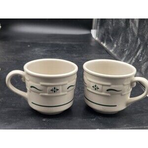 LONGABERGER Woven Traditions Classic Green Pottery Mug Coffee Cups Set Of 2